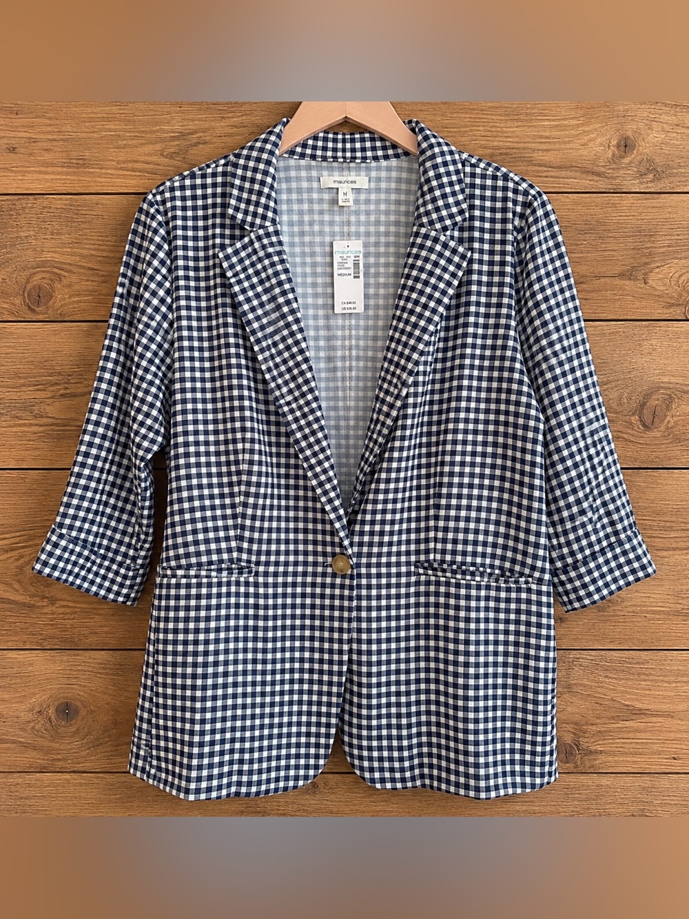 Maurice’s Gingham Black and White Single Button Lightweight Blazer | Medium